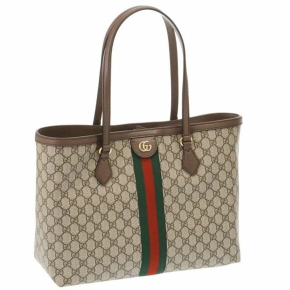 Authentic Gucci GG Supreme Ophidia Monogram Medium Shopping Tote Brown Tan Purse - Picture 3 of 10